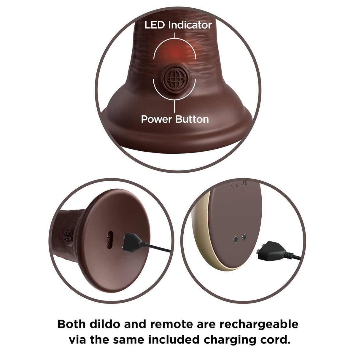 King Cock Elite 7 Inch Vibrating Silicone Dual Silicone Dual Density Cock With Remote - Brown PD5777-29