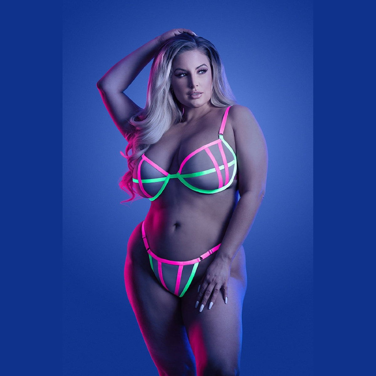 Head Rush Contrast Bra and Panty - Queen - Neon Pink FL-GL2132-QS-B