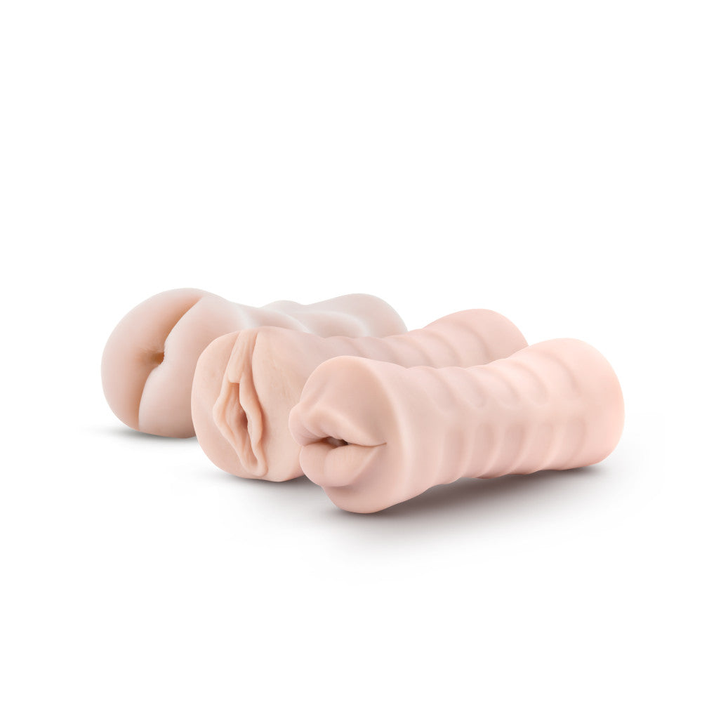 M for Men - 3-Pack Self-Lubricating Vibrating Stroker Sleeve Kit - Vanilla BL-84103