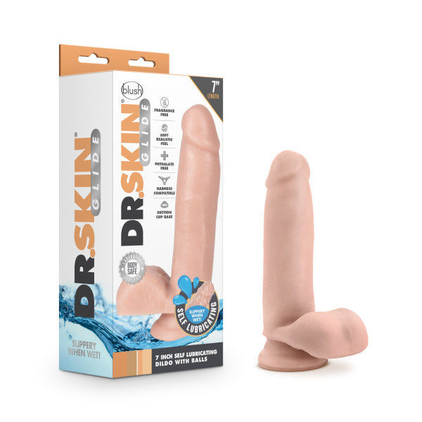 Dr. Skin Glide - 7 Inch Self Lubricating Dildo With Balls - Vanilla BL-36414