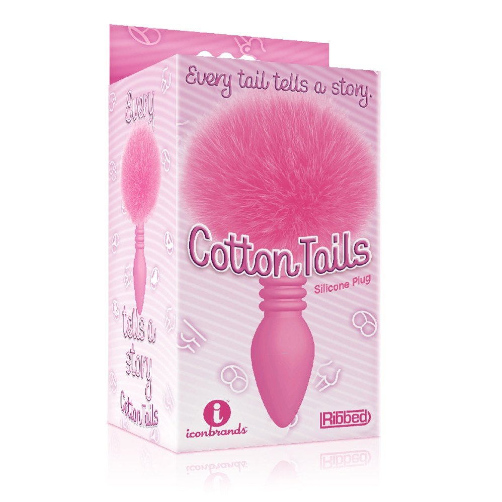 The 9's Cottontails Silicone Bunny Tail Butt Plug - Ribbed Pink IC2686