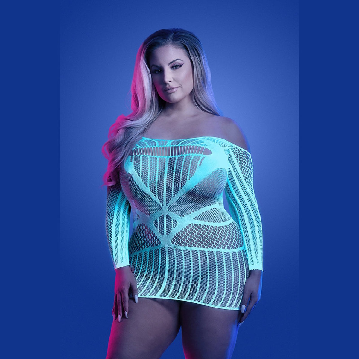 Ascension Long Sleeve Seamless Dress - Queen - White/blue FL-GL2134-QS-B