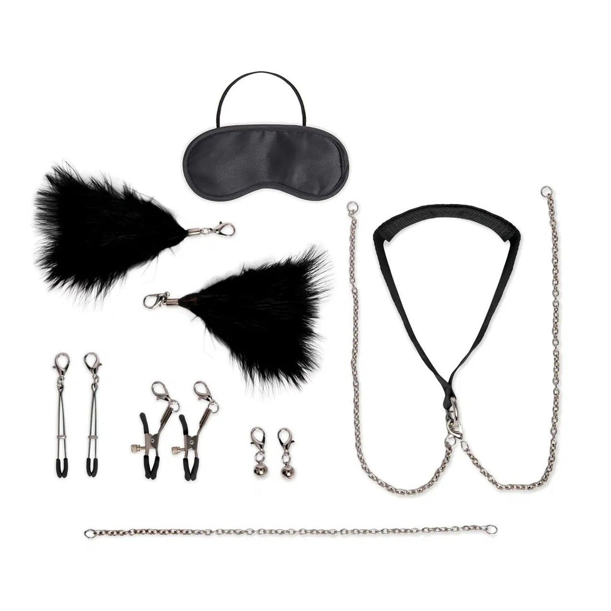 12 Pc Interchangeable Collar and Nipple Clips Set - Black EL-LF1812