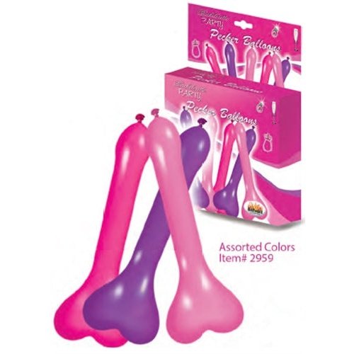 Pecker Balloons Assorted Colors 6 Pc Box HTP2959