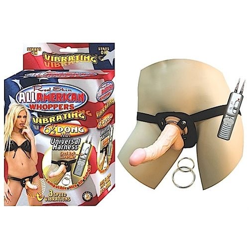 All American Whoppersvibrating 6.5-Inch Dong With Universasl Harness - Flesh NW2324-1