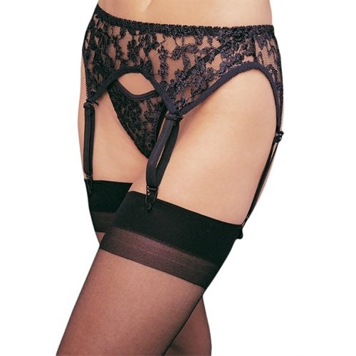 Lace Garterbelt and Thong - One Size - Black Black - One Size LA-8888BLK