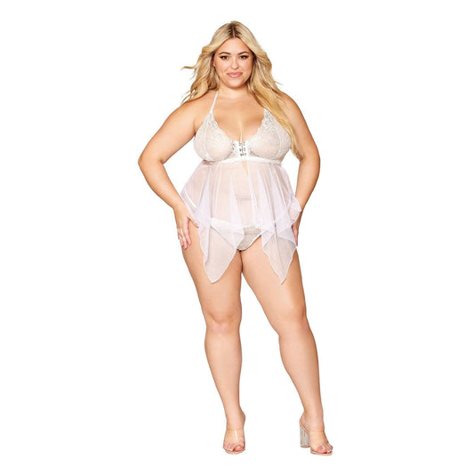 Babydoll and G-String - Queen Size - White DG-13314XWHTQ