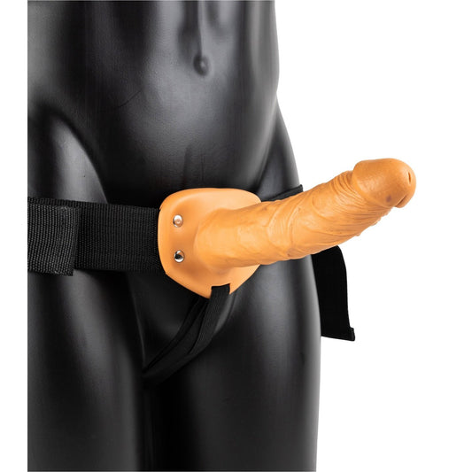 Vibrating Hollow Strap-on No Balls 8 Inch - Tan SH-REA139TAN