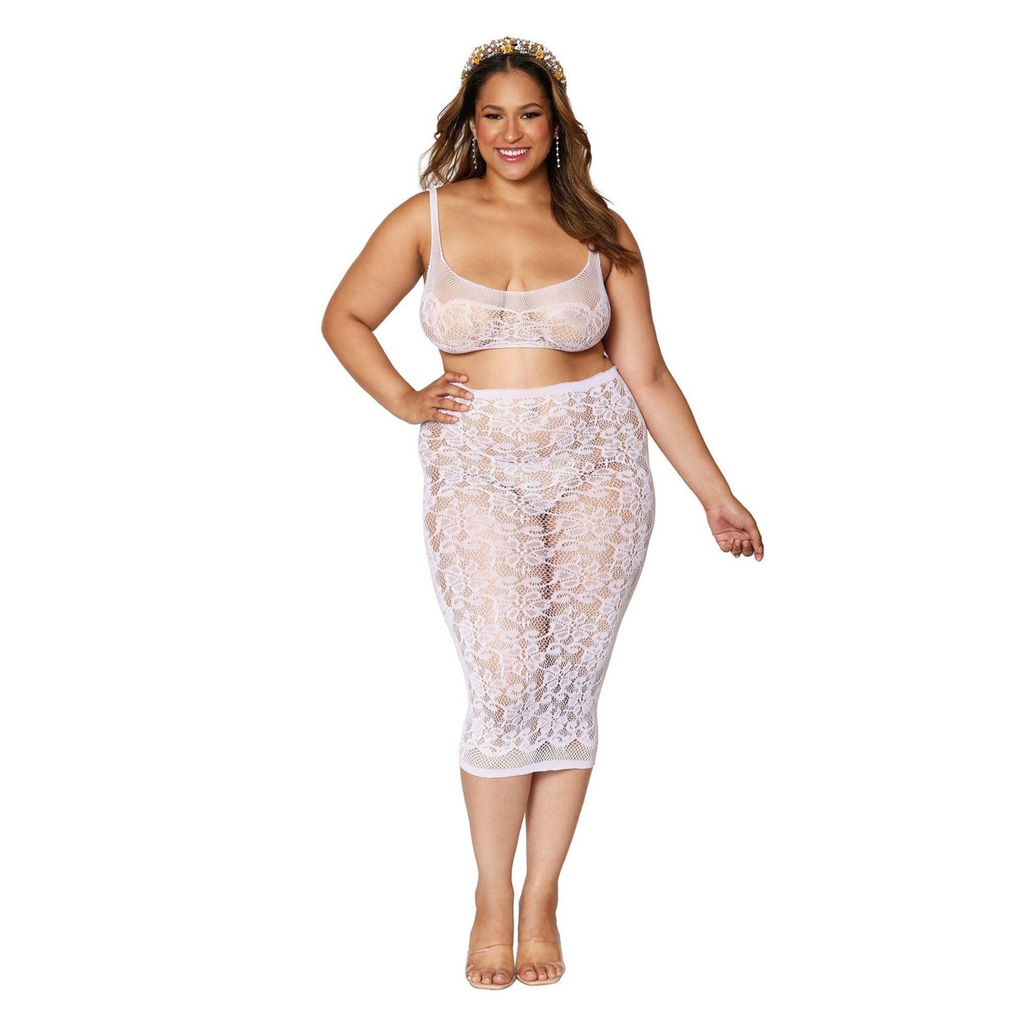 Bralette and Slip Skirt - Queen Size - White DG-12921WHTQ