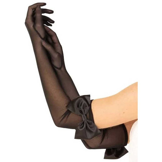 Bow Top Mesh Gloves - One Size - Black LA-2044BLK