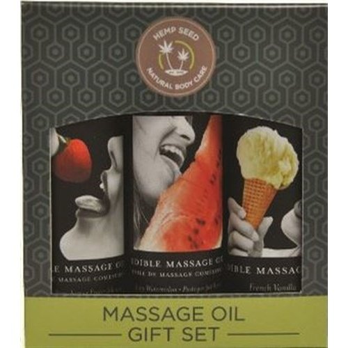 Edible Massage Oil Gift Set Box - 2 Fl. Oz. Bottles - Strawberry, Watermelon, Vanilla EB-MSEG003
