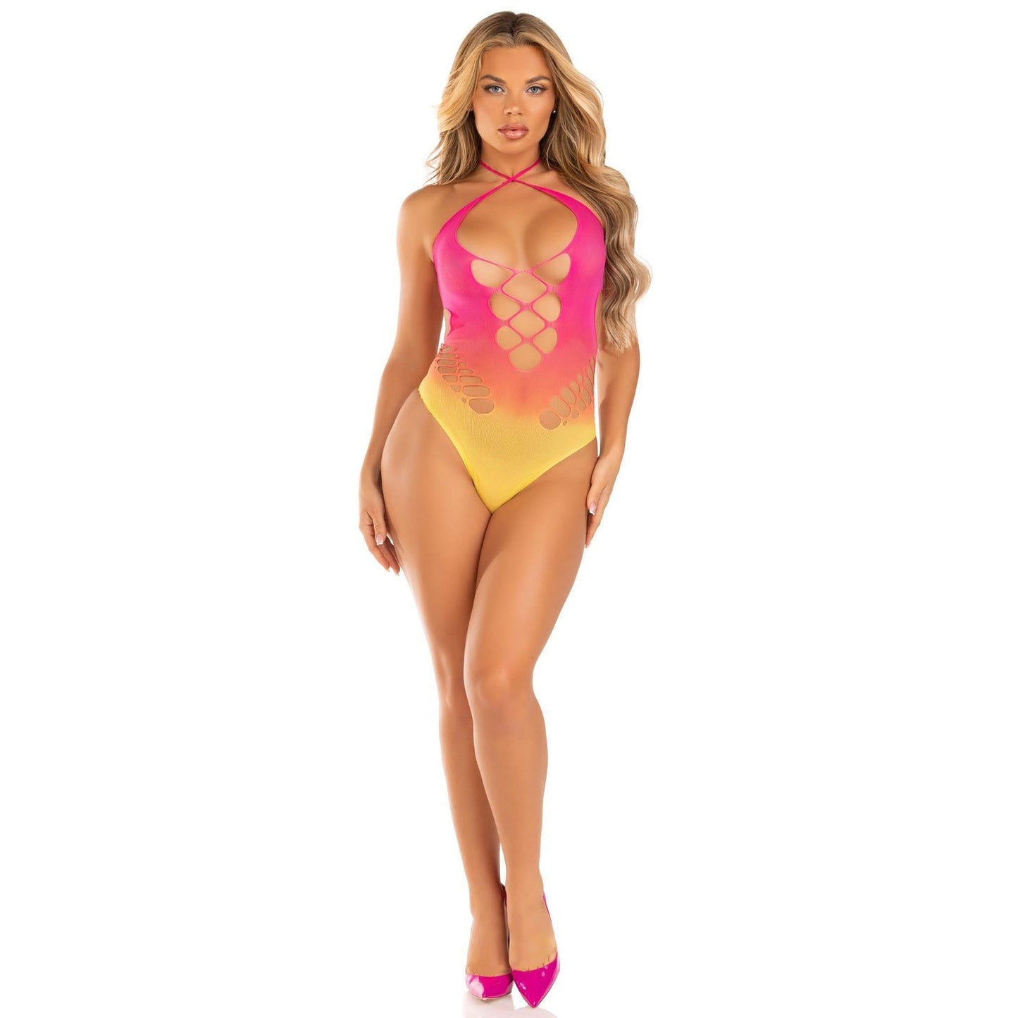 Ombre Halter Bodysuit - One Size - Sunset LA-89328SUNSOS