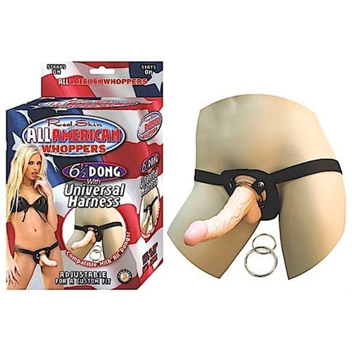 All American Whoppers 6.5-Inch- Dong With  Universal Harness- Flesh NW2323-1