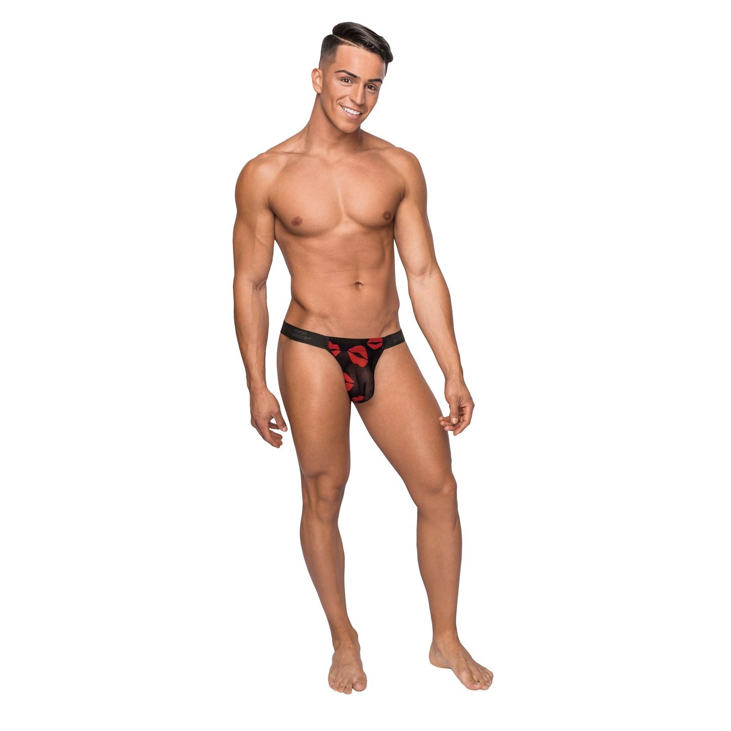 Kiss Me - Micro Thong v - Small/ Medium - Sheer  Lips MP-454232BKSM