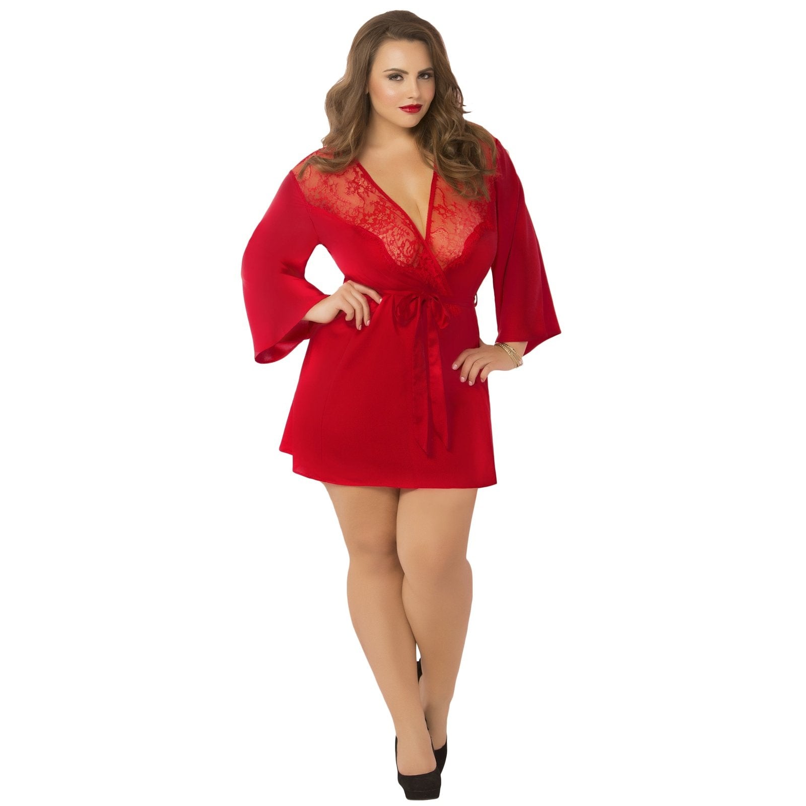 Satin & Eyelash Robe - Queen Size - Red STM-10695XRED