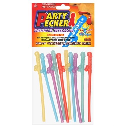 Party Pecker Sipping Straws 10 Pc Bag - 5 Assorted Colors HTP2103