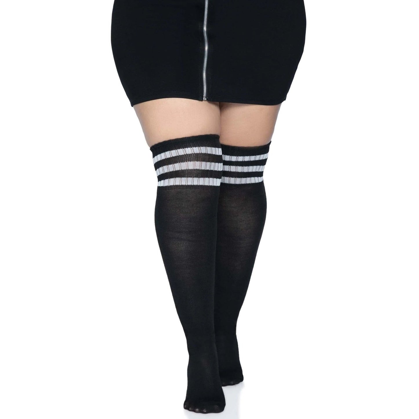 Over the Knee Athletic Socks -1x/2x - Black/white LA-5627XBLKWHT