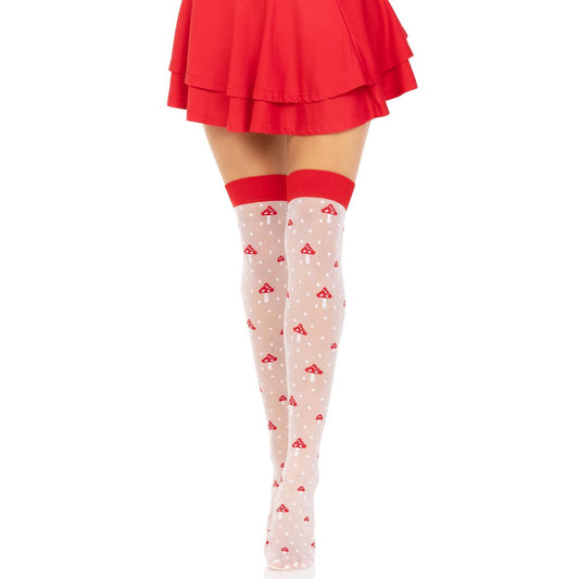 Polka Dot Mushroom Thigh High - One Size - White/red LA-6217WHRDOS