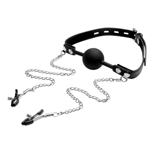 Silicone Ball Gag W/nipple Clamps STR-AE976