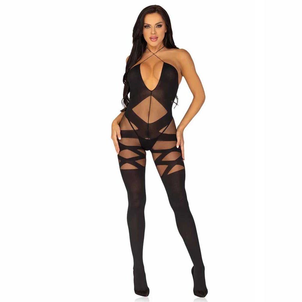 Feels Like Love Opaque Bodystocking - One Size -  Black LA-89152BLKOS