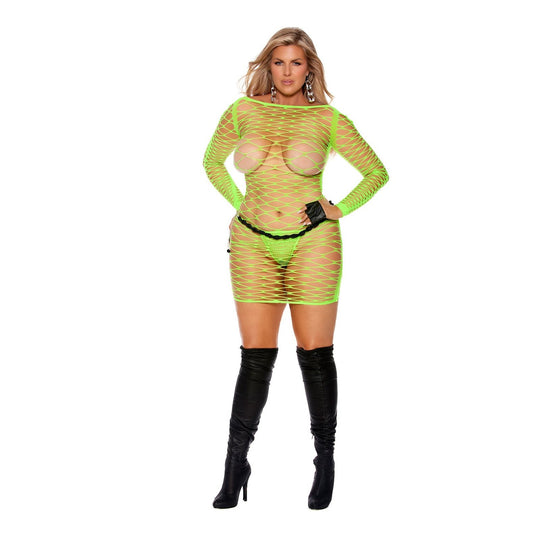 Long Sleeve Mini Dress - Queen Size - Neon Green EM-82497QGRNQ