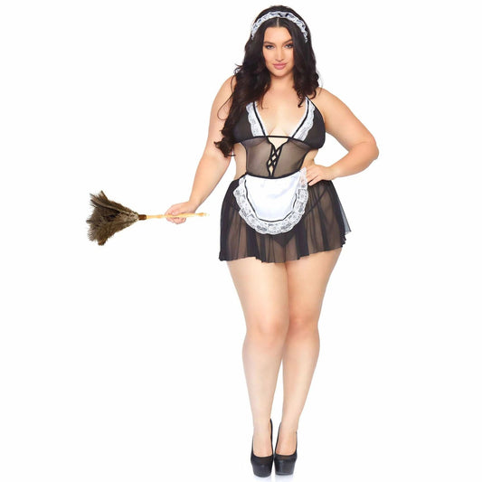 3 Pc Fantasy French Maid - 1x/2x - Black/white LA-87028XBL1X2