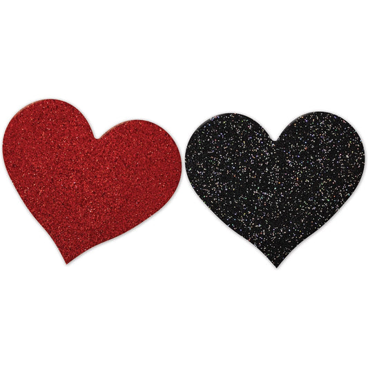 Nipplicious - Heart Shape Pasties - Glitter  -  Red and Black HTP3339
