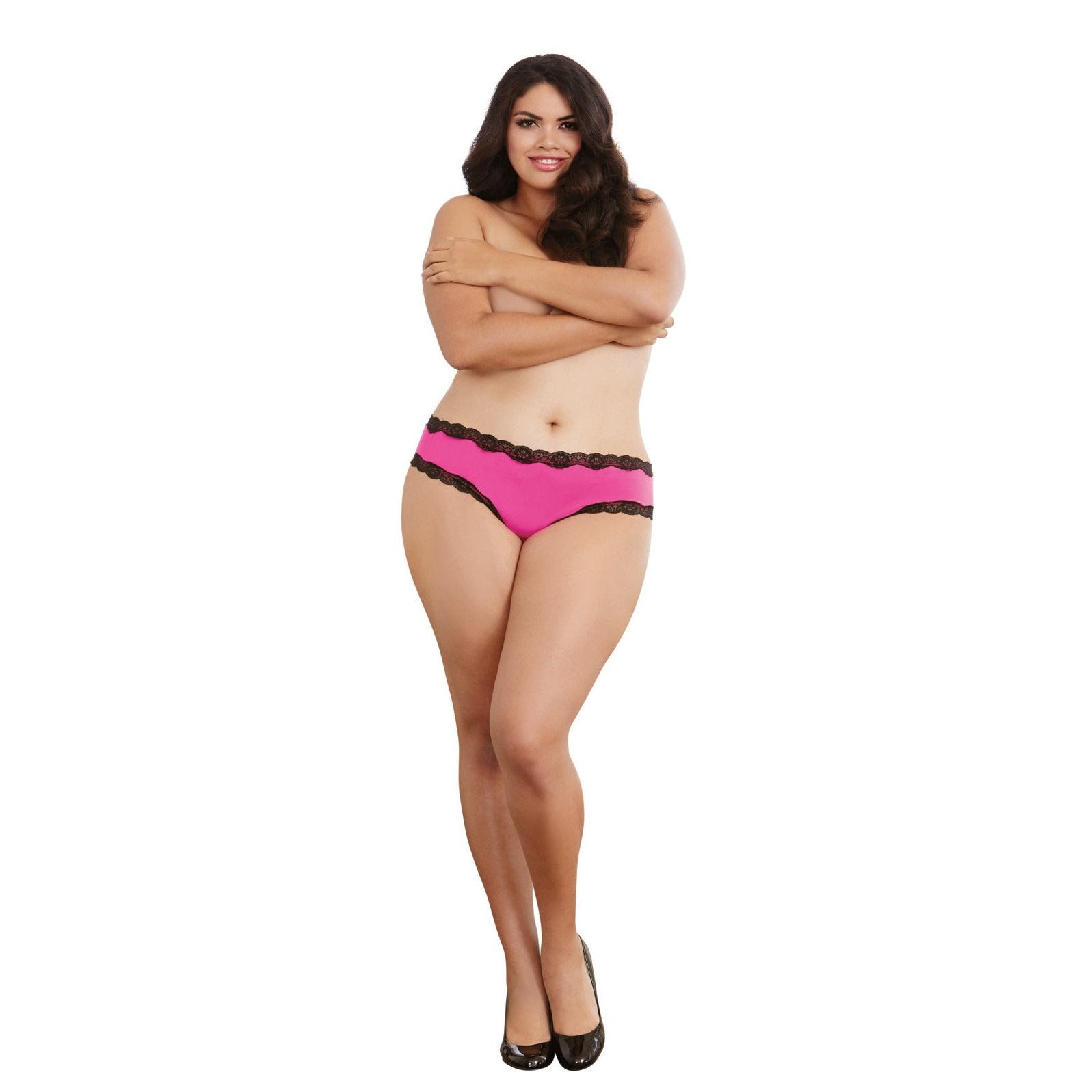 Open Back Panty - 3x - Hot Pink/ Black DG-1434XHPBK3X