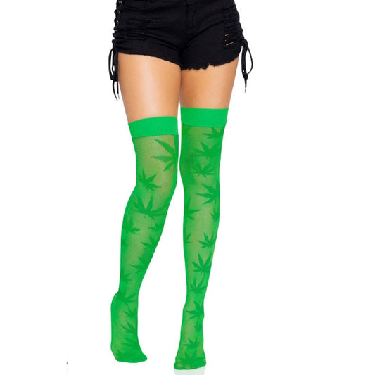 420 Net Thigh Highs - One Size - Green LA-6642GRNOS