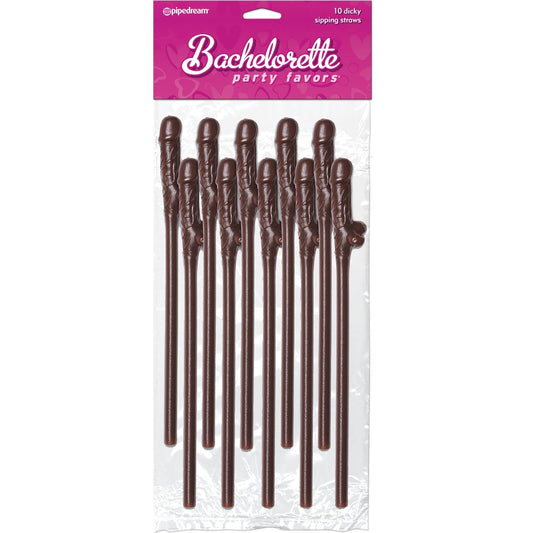 Bachelorette Party Favors 10 Dicky Sipping Straws Brown PD6203-04