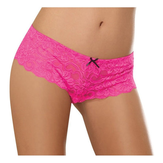 Open Crotch Lace Boy Short - Small - Hot Pink DG-7177HPKS