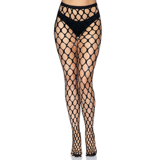 Rhinestone Pothole Net Tights - One Size - Black LA-9713BLKOS