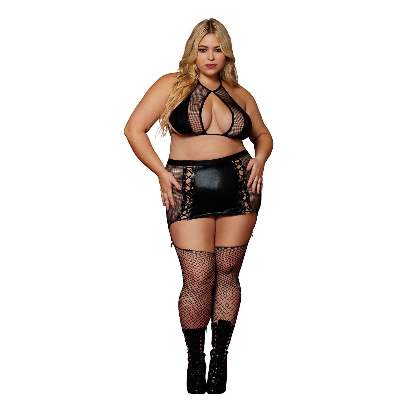 Bralett and Garter Skirt - Queen Size - Black DG-13290XBLKQ