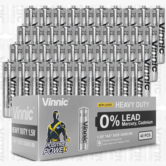 Vinnic Extra Heavy Duty AA Batteries - 4 Pc Shrink Pk. - 40 Pcs. Box SP4