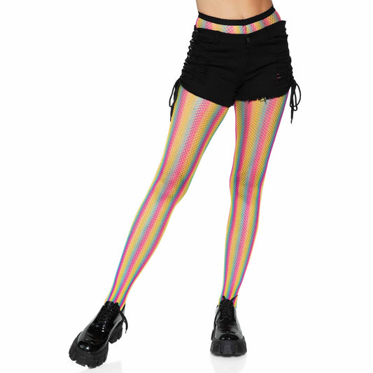 Neon Rainbow Striped Fishnet Tights - One Size -  Multicolor LA-9970MULOS