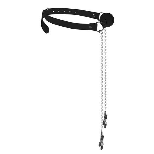 Breathable Ball Gag With Nipple Clamps - Black OU-OU680BLK
