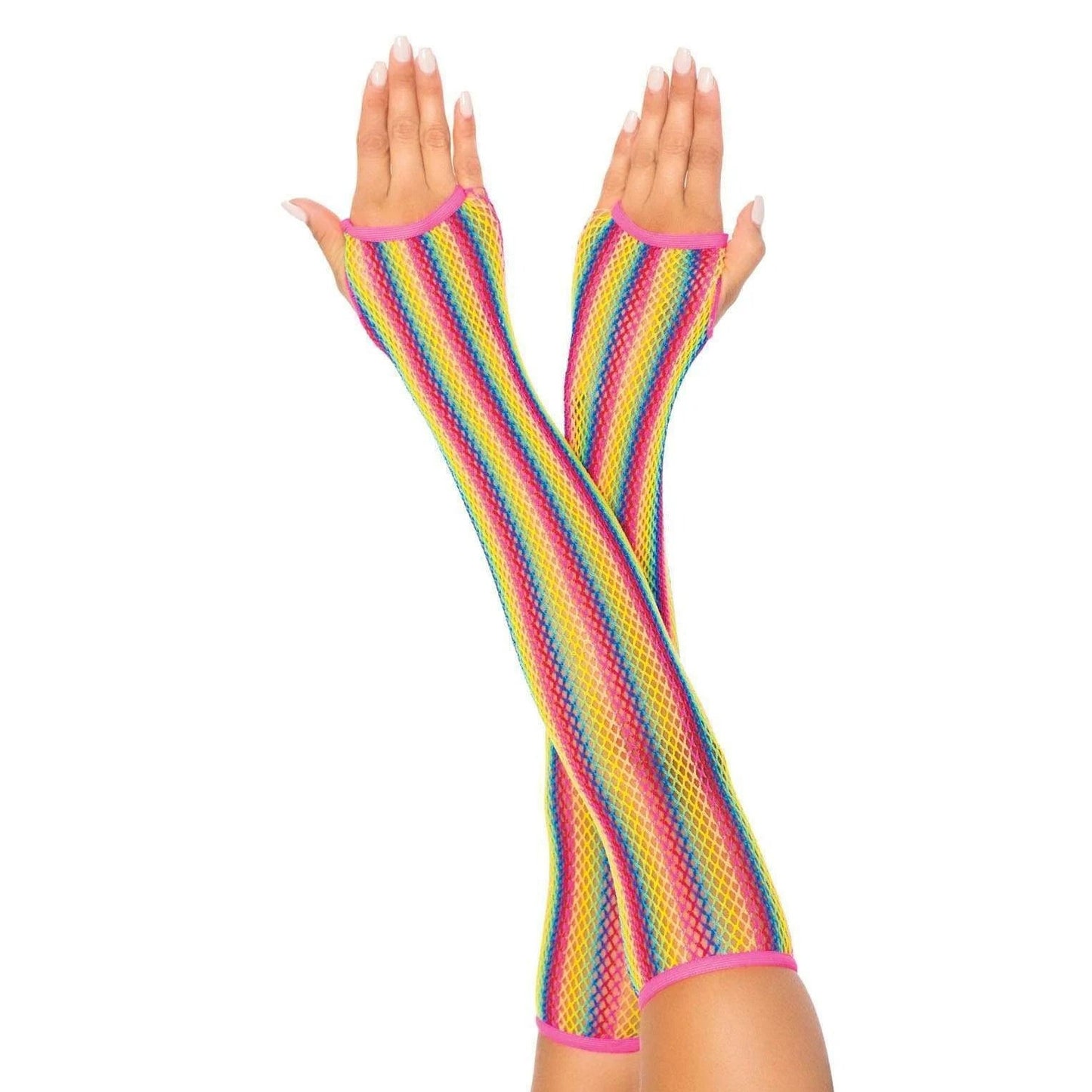 Rainbow Net Fingerless Arm Warmer Gloves - One  Size - Multicolor LA-2036MULOS