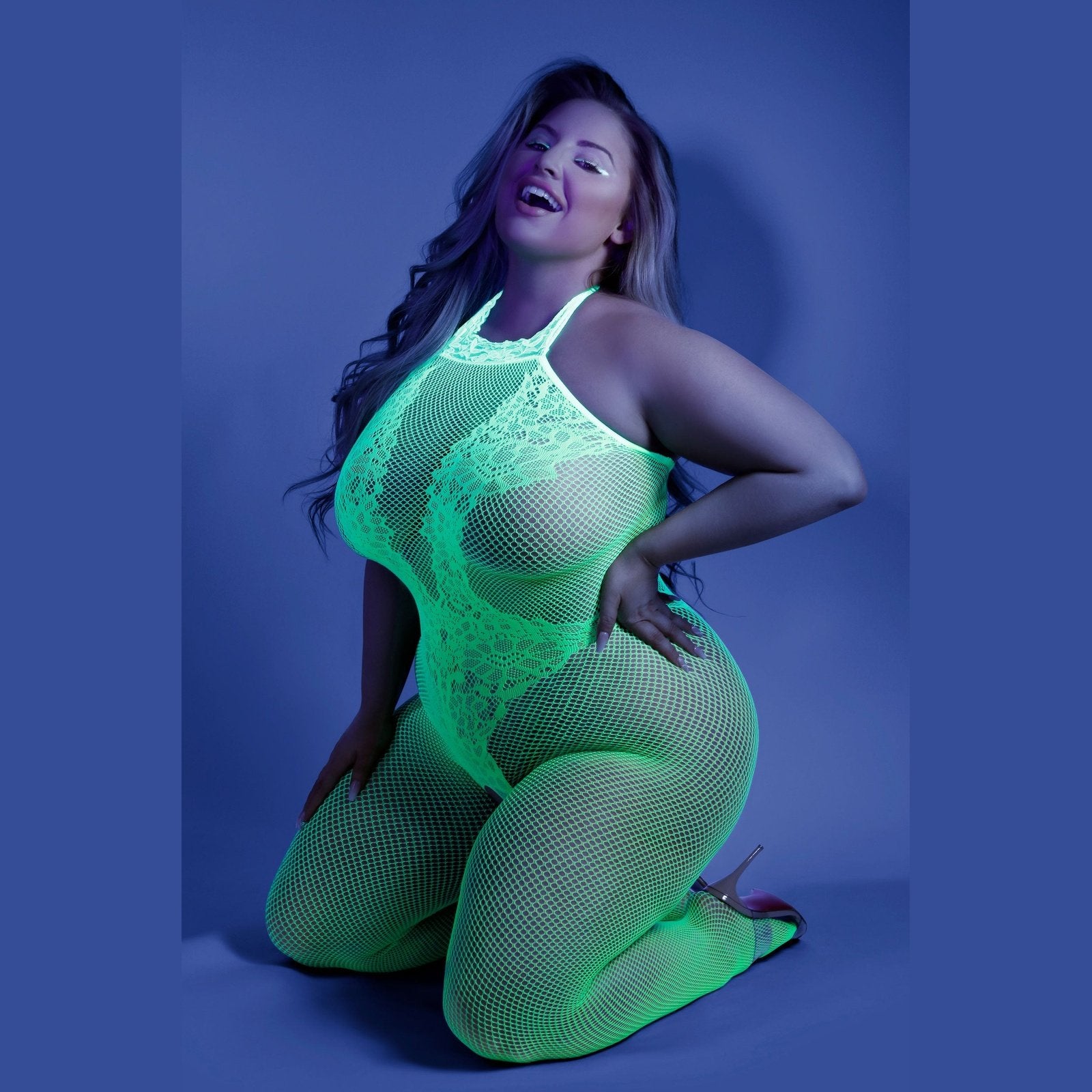 Moonbeam Crotchless Bodystocking - Queen - Neon Green FL-GL2112-QS-B