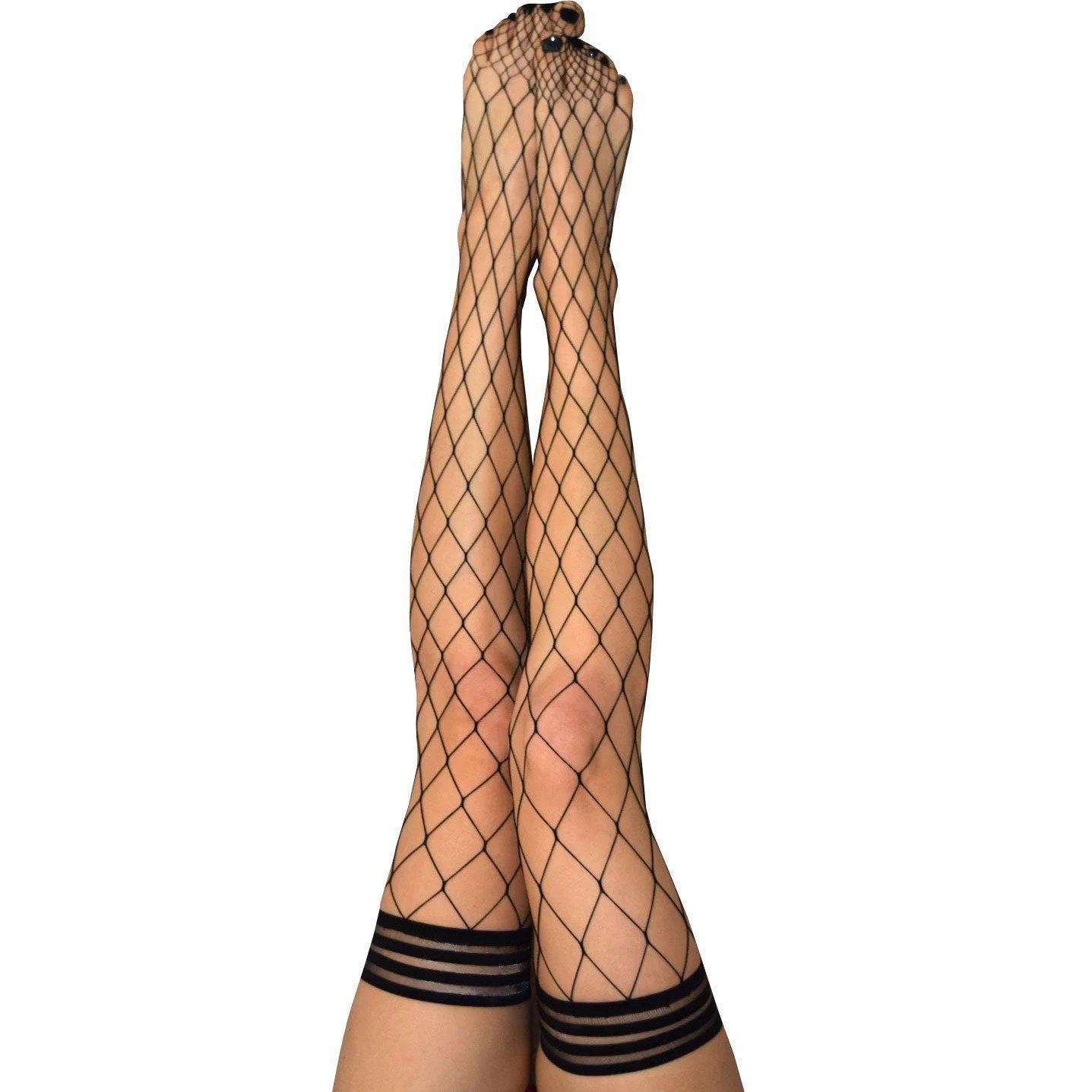 Michelle - Fishnet Thigh High - Size B - Black KX-1324B-BLK-B