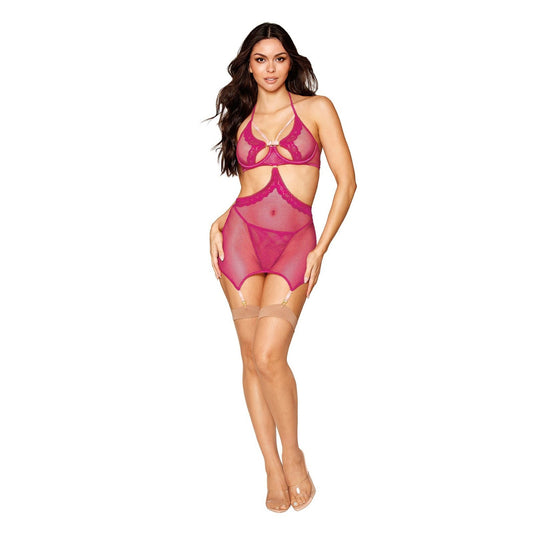 Garter Slip and G-String - One Size - Beet DG-13275BETOS