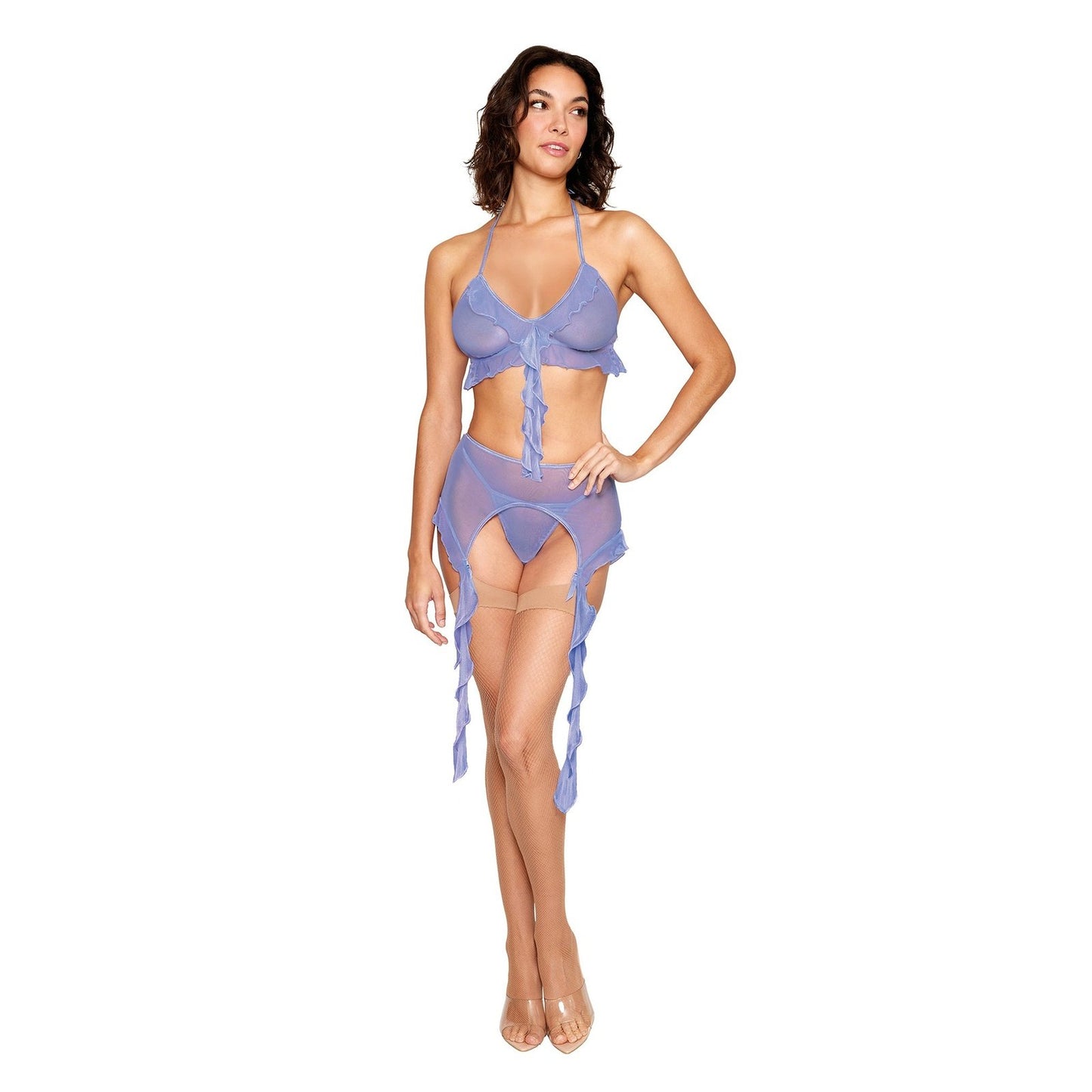 Bralette With Garter Belt and G-String - One Size - Lavender Haze DG-13411LAVHOS