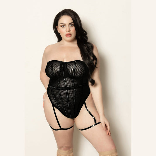 Fishnet and Strappy Elastic Teddy - Queen Size -  Black STM-11617XPBKQ