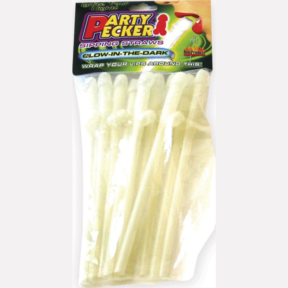 Party Pecker Sipping Straws 10 Pc Bag - Glow in the Dark HTP2102