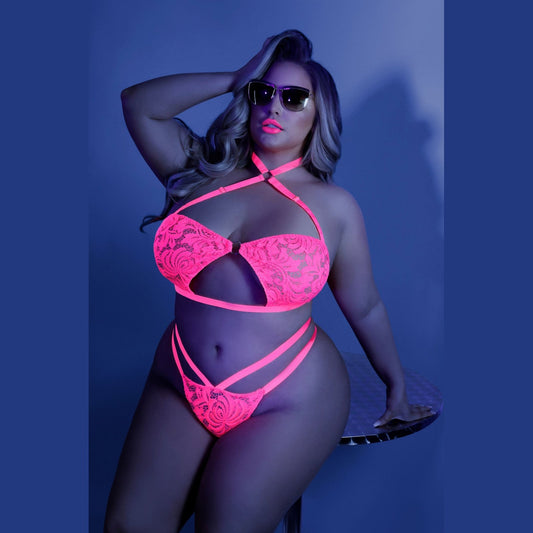 Lights Off Bralette and Panty - Queen - Neon Pink FL-GL2106-QS-B