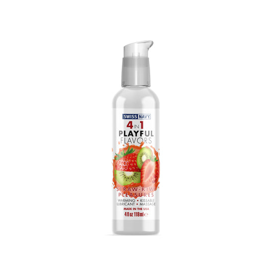 Swiss Navy 4-in-1 Playful Flavors - Strawberry  Kiwi Pleasures - 4 Fl. Oz. MD-SN4N1FSKP4