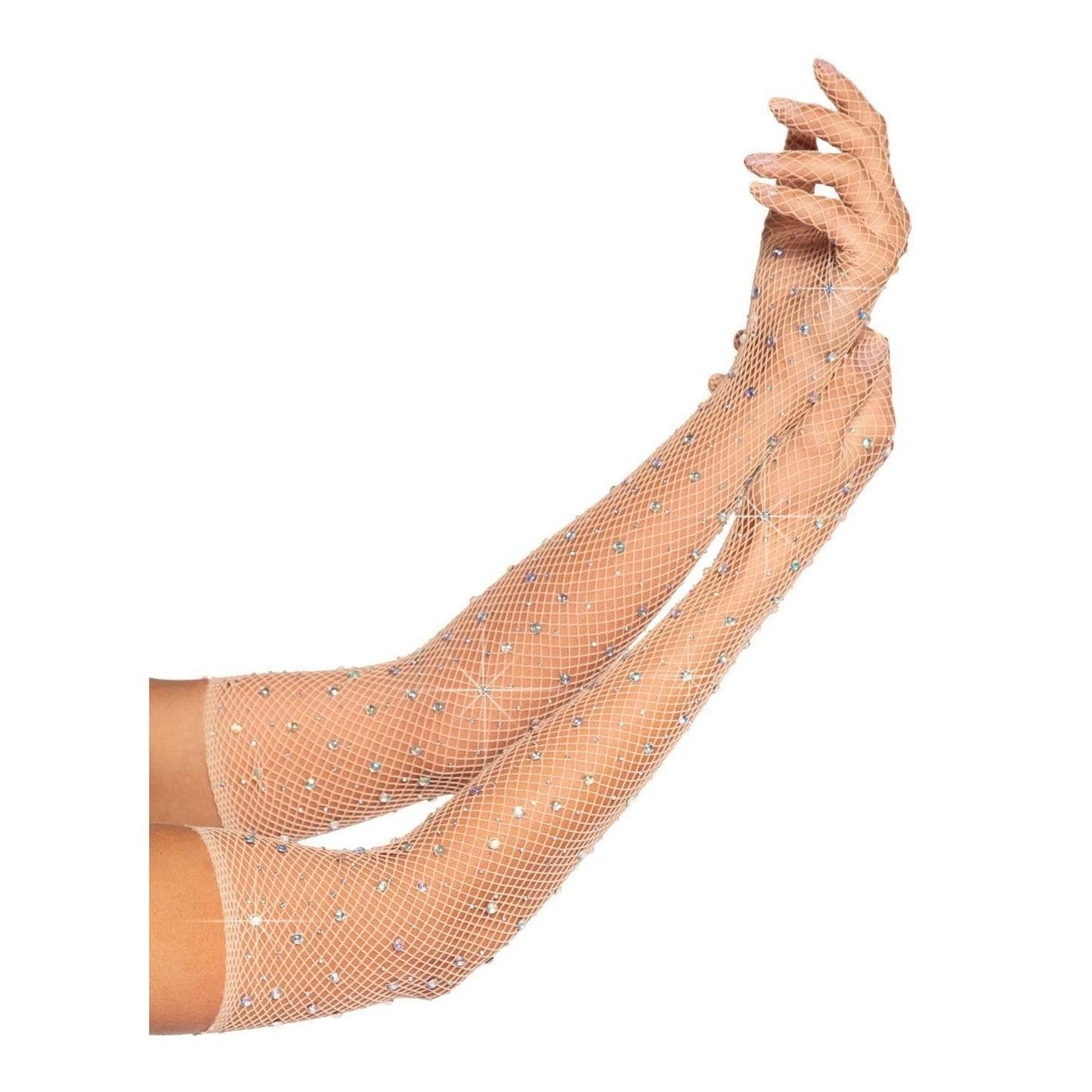 Rhinestone Fishnet Long Gloves Nude LA-2038ND