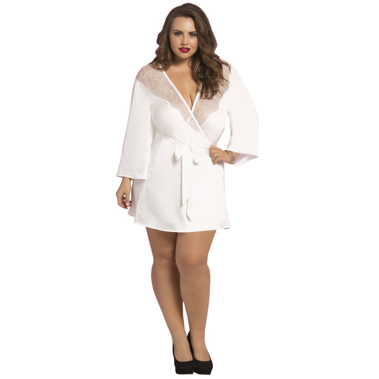 Satin & Eyelash Robe - Queen Size - White STM-10695XWHT