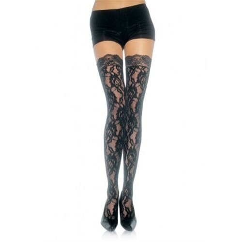 Lace Top Lace Thigh Highs - One Size - Black LA-9762BLK