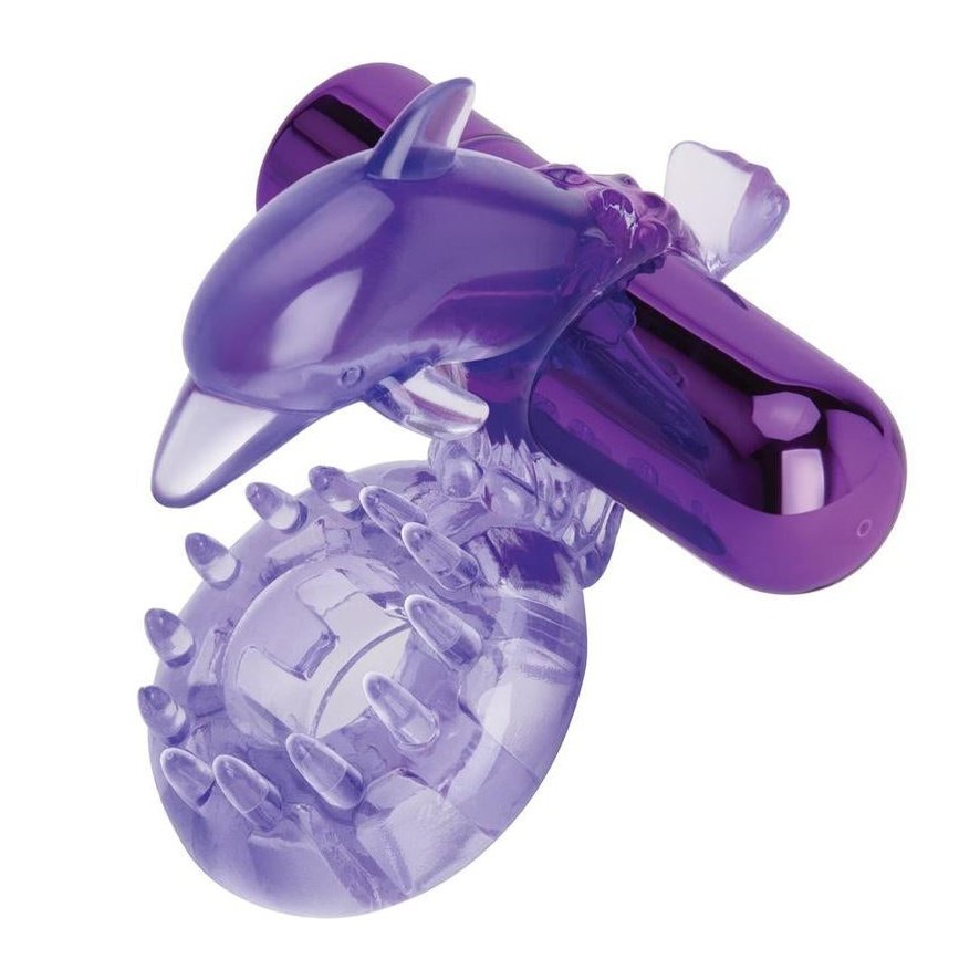 Bodywand Rechargeable Dolphin Ring With Ticklers - Purple X-BW1501