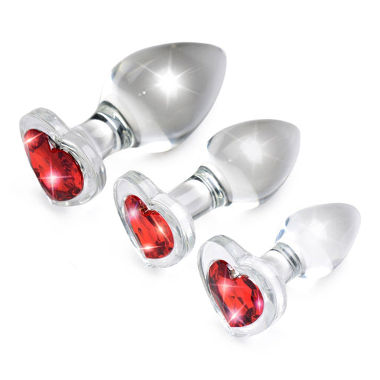 Red Heart Gem Glass Anal Plug Set BTYS-AG433